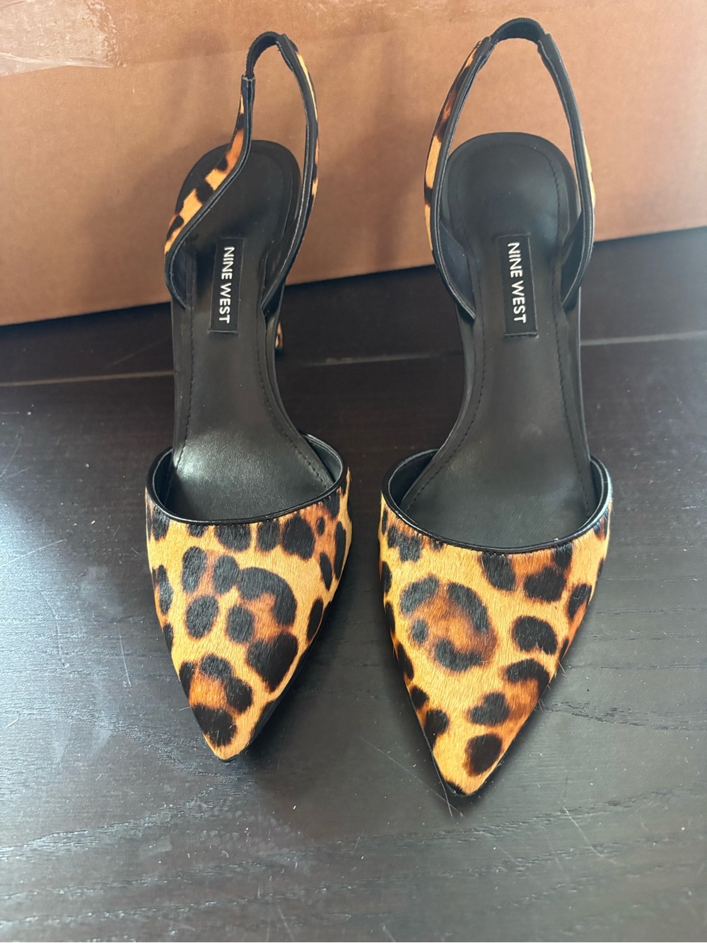Nine West Leopard print calf hair Pointed-Toe Slingback Pumps - Brown/Black